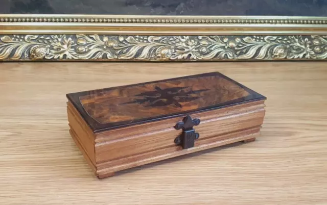 Wooden Trinket Box Jewellery box marquetry and brass inlaid top