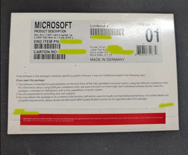 Windows Pro 7 CD key Licence Physical - Unopened