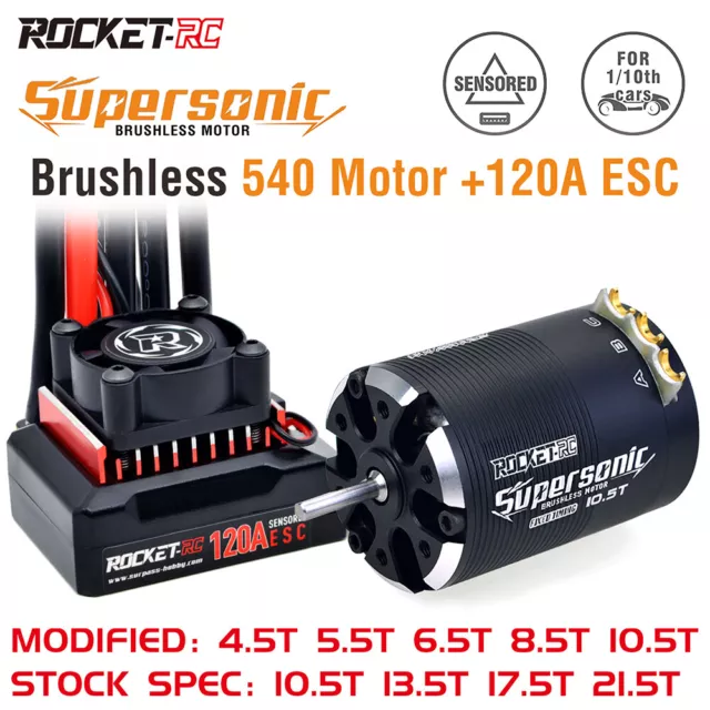 Rocket-RC Sensored Brushless 540 Motor 120A Brushless ESC Combo for 1/10 RC Car