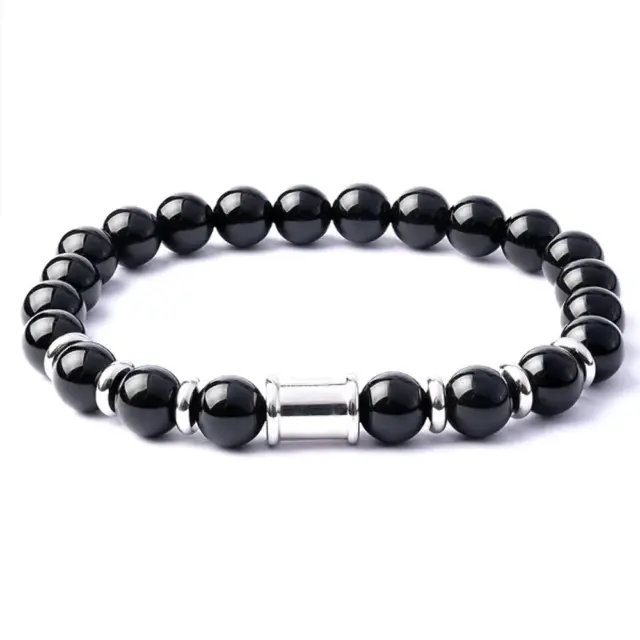 ⭐️ Bracelet perles Marron ou Bleu acier inoxydable pour homme / femme 19/21  cm ⭐