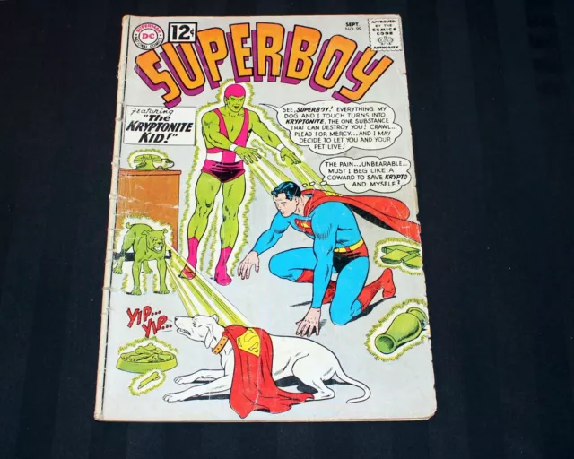 Vintage DC Comics .. SUPERBOY #99 1962 - Krypto & kryptonite .. Swan, VG-