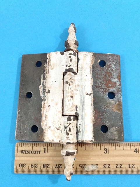 Two 1877 Victorian Antique Cast Iron Ornate Steeple-Tipped Door Hinges 3"x3.5" 6