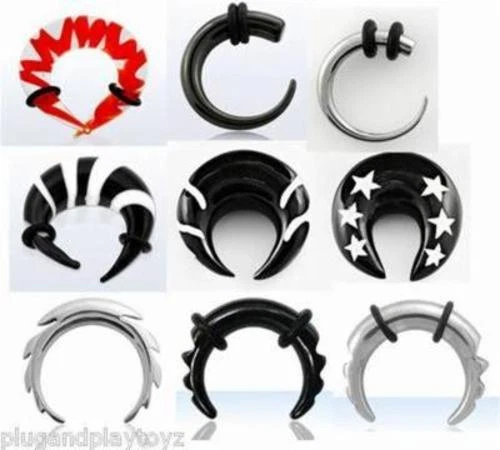 PAIR Steel / Organic Horn Expander U Taper Curved Stretcher Talon Claw Ear Gauge