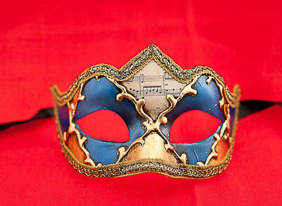 Mask from Venice Colombine IN Tip Musica Blue And Golden For Fancy Dress 691