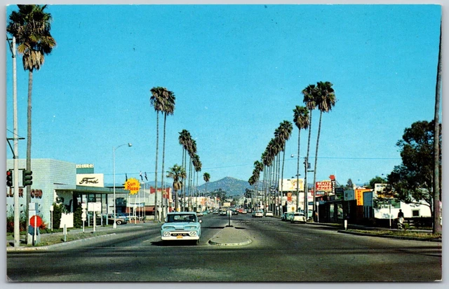 Postcard CA Escondido California Main Street Palms GMC Truck 1960s CA14