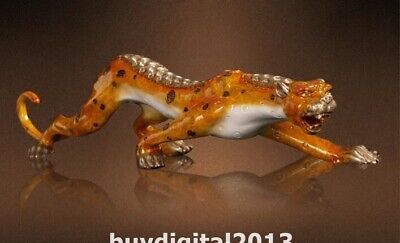 China art deco bronze Painted cheetah leopard panther Animal ornament sculpture