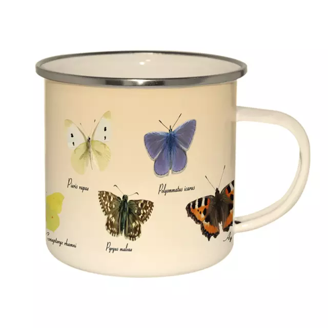 Emaille Tasse Schmetterlinge, Henkelbecher, Kaffeetasse, Outdoor Becher 10 cm