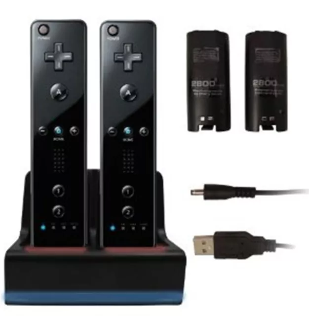 BLACK CHARGER DOCKING STATION & 2x RECHARGEABLE BATTERY BOX PACK FOR WII REMOTE