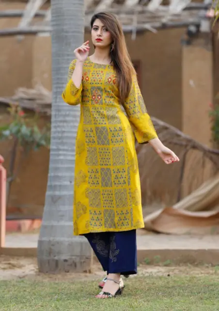 Indian Elegant Straight Palazzo Kurta Embroidery Pakistani Salwar Kameez Dress