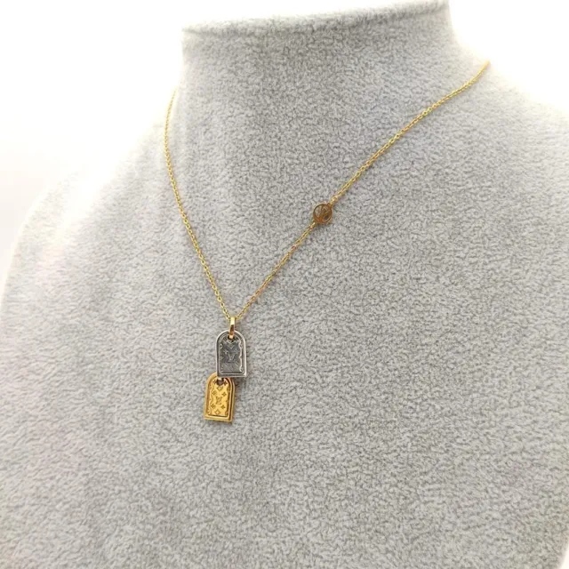 LOUIS VUITTON Nanogram Necklace Pendant M63141 Gold Silver with Box Used  Japan
