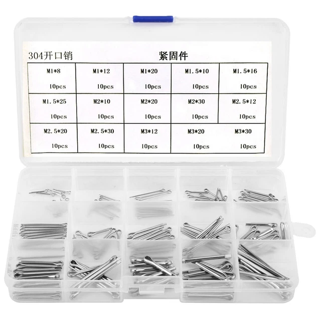 150Pcs 15 Types Stainless Steel Split Cotter Pins Kit M1-M3 Fastener Set