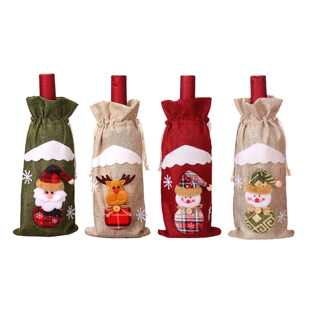 Decoración de Navidad Portabotellas de vino tinto Bolso Navidad Hogar Mesa Decoración Adorno