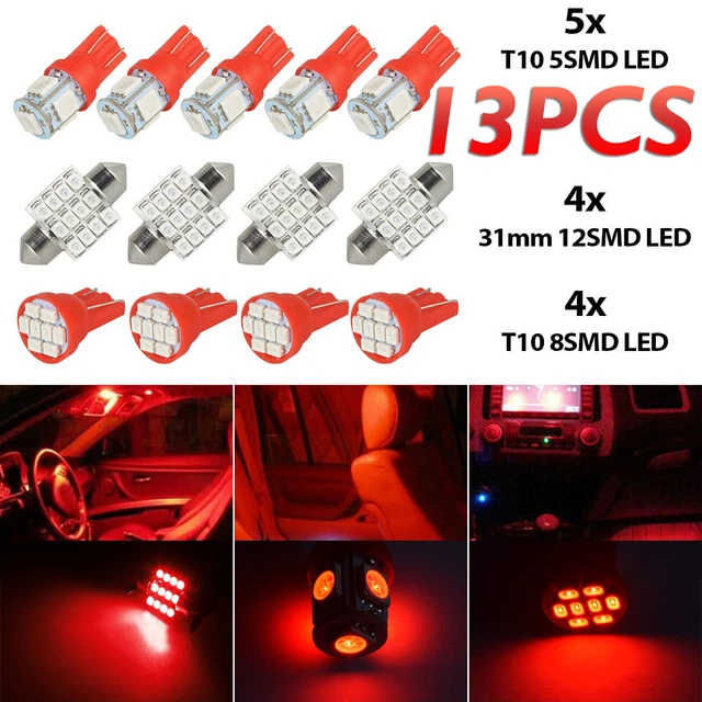13Pcs Car Auto Red Interior LED Lights Dome Map License Plate Lamp Package Kit