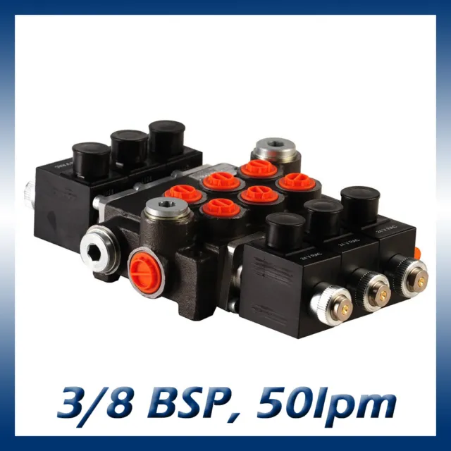 3 Bank Hydraulic Solenoid Control Spool Valve, 1/2 / 3/8 BSP, 50lpm, 12 / 24v