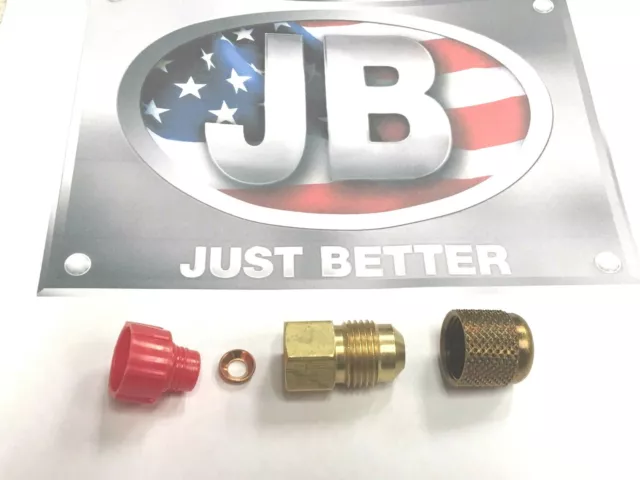 Vacuum Pump Intake Adapter 1/4"FMF  x  3/8" Male Flare With Brass Cap, J.B Inc.