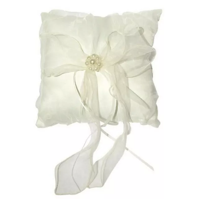 Coussin Mariage Carré Porte Alliance Ivoire et perle