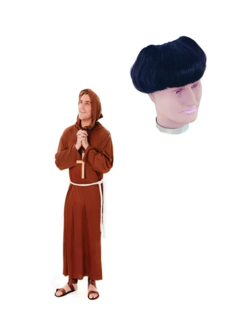 Friar Tuck Costume Mens Monk Fancy Dress Outfit & Wig Religious Halloween Outfit
