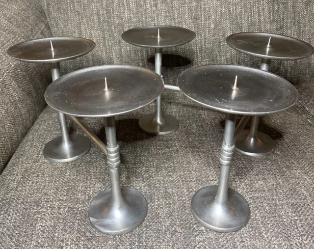 Pottery Barn 5 Arm Silver Adjustable Expand Pillar Candle Holder Centerpiece