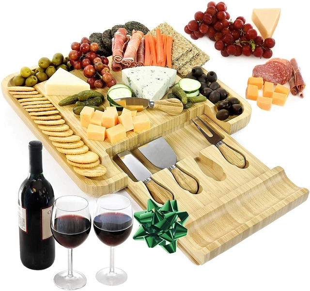 ROYAL BAMBOO XL Cheese Board & Charcuterie Platter w/ SS Knives New
