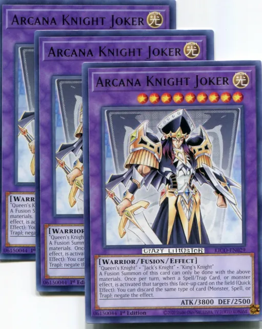 3 X Yu-Gi-Oh Arcana Knight Joker 1St Ed Silver Rare Nm/Mint Kico-En029