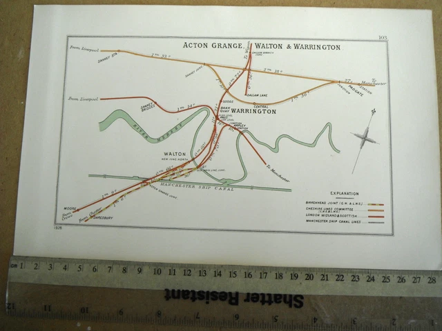 WARRINGTON PADGATE SANKEY WALTON RAILWAY MAP 1928 mersey & manchester ...