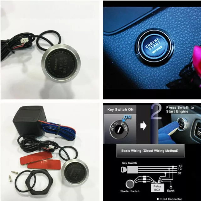 Blue Illumination Car Engine Start Push Button Switch Ignition Starter Touch Kit