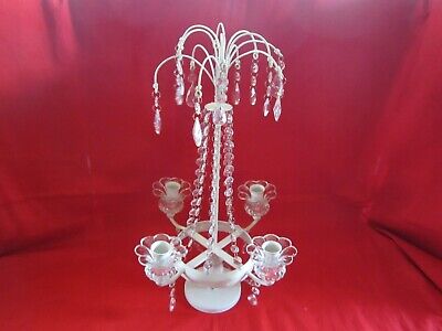 Candle Holder Shabby Cottage Candelabra Antique White Centerpiece Metal & Glass