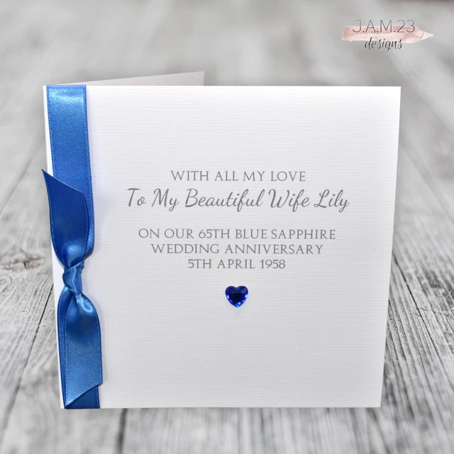 PERSONALISED 65TH BLUE Sapphire Wedding Anniversary Card Wife Husband ...