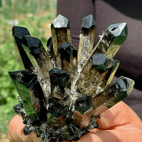 1PCNew Find black Phantom Quartz Crystal Cluster Mineral Specimen Healing  Gift