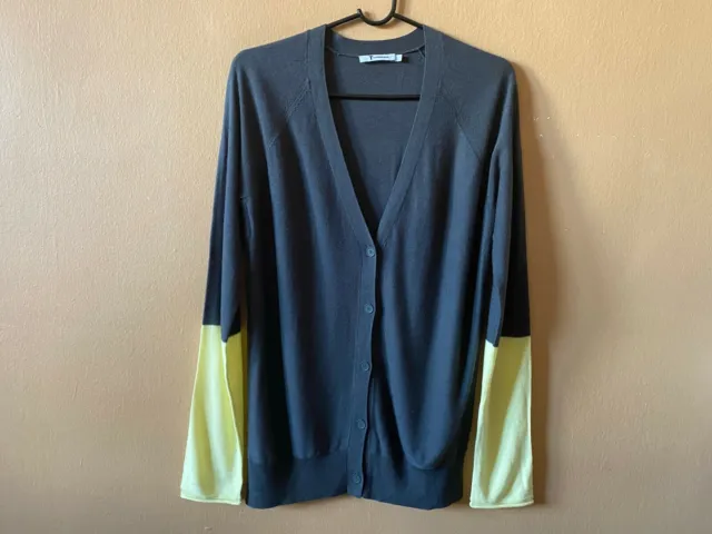 T By Alexander Wang Gray Yellow Colorblock Thin Cardigan Sweater Size Small