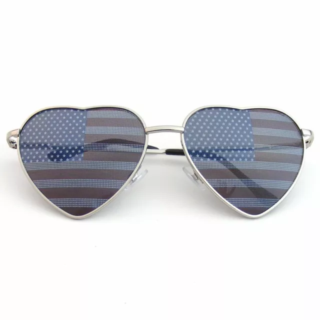 SUNGLASSES Womens Retro Cute Chic Heart Shape Independence Day American Flag