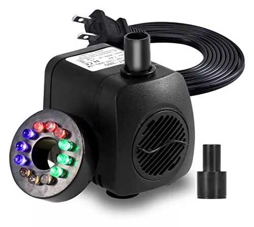 211 GPH Fountain Pump Submersible with LED Light Adjustable Water Flow for Garde