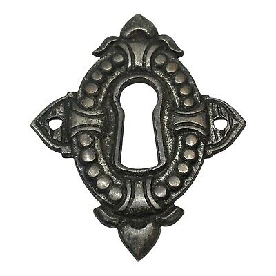 1 Pair Antique Cast Iron Keyhole Lock Covers Escutcheons Ornate Victorian 3