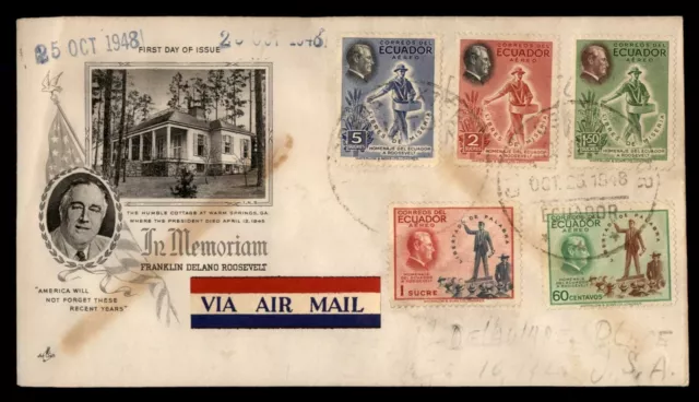 Mayfairstamps Ecuador FDC 1948 Franklin Roosevelt Combo Cottage First Day Cover