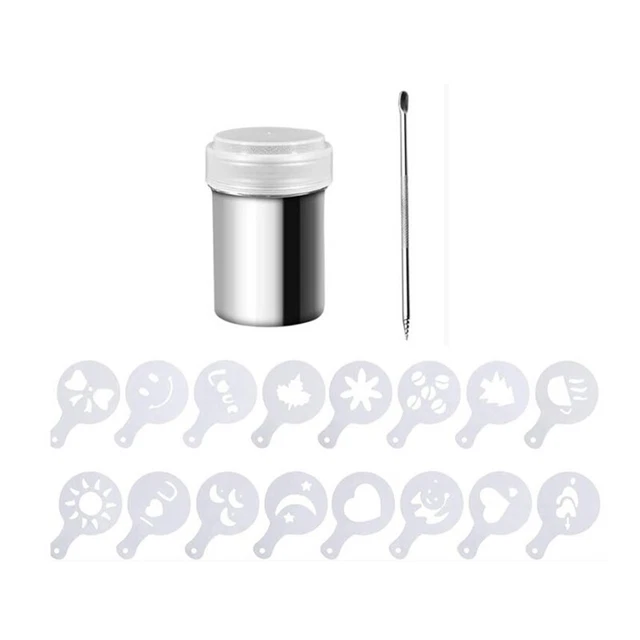 Shaker per cacao, shaker per polvere per caffè 16 pz stencil e bari per caffè cappuccino H9A5