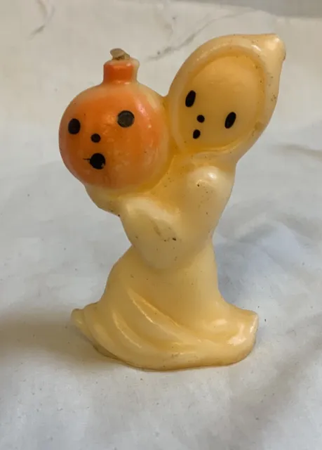 Vintage GURLEY HALLOWEEN Candle Ghost Holding Orange Pumpkin Jack-o-lantern