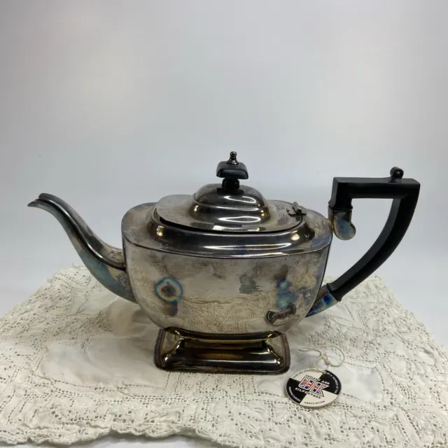 Art Deco Silverplate Teapot Sheffield England Ebony Accent Hotel Restaurant Ware