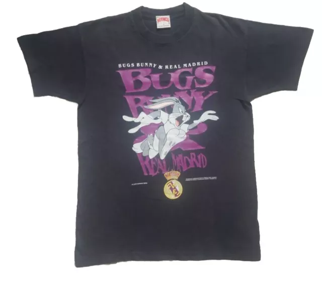 Vintage Looney 1995 TUNES Bugs Bunny & Real Madrid Football Club Black M Tshirt