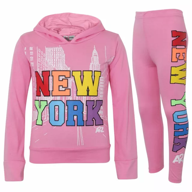 Kids Baby Pink New York Hooded Set Active Summer Wear Girls 2 Piece Outfit
