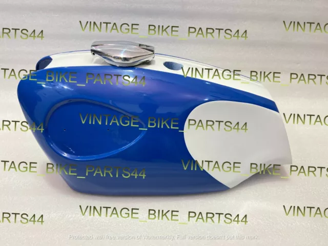 BSA B25 B44 Starfire Blue & White Steel Gas Fuel Petrol Tank With Cap