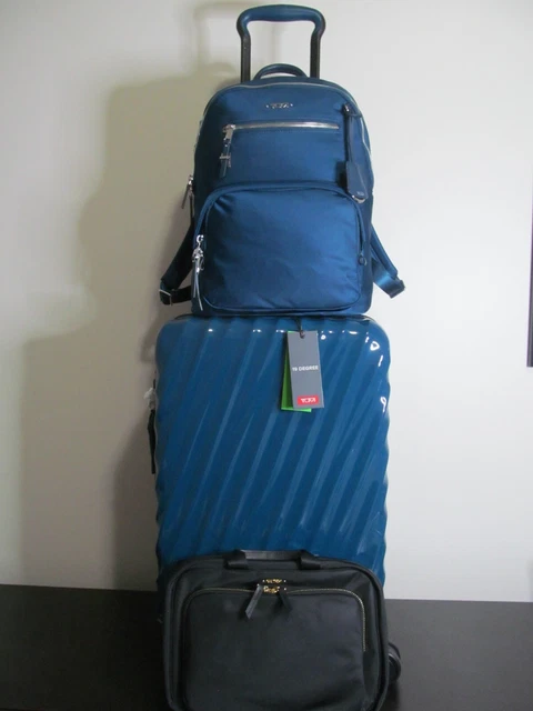 TUMI Luggage Set- 3 Piece Teal Expandable Carry On,  Backpack, & Cosmetic,  NWT