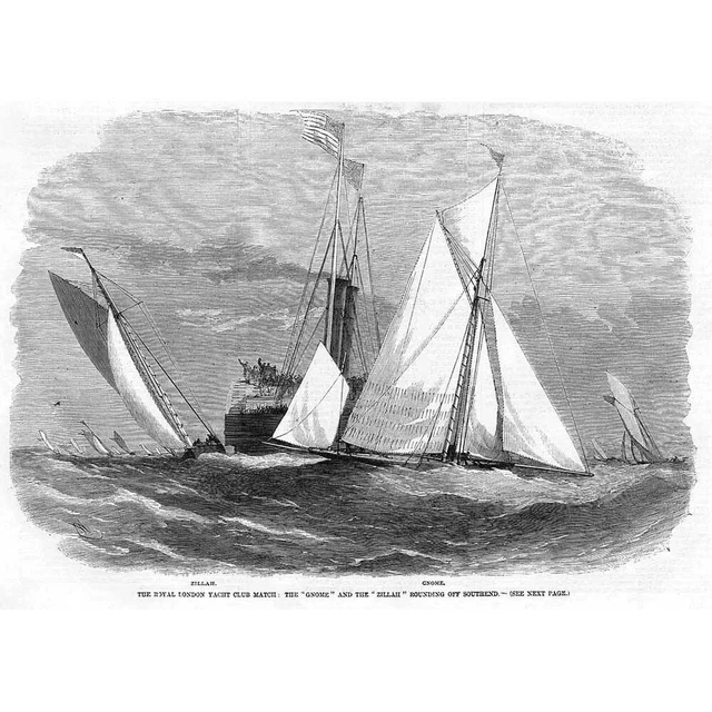 ROYAL LONDON YACHT Club Match. Rounding off Southend Antique Print