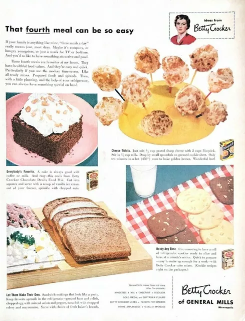 1953 Betty Crocker Vintage Print Ad General Mills Chocolate Cake Treats