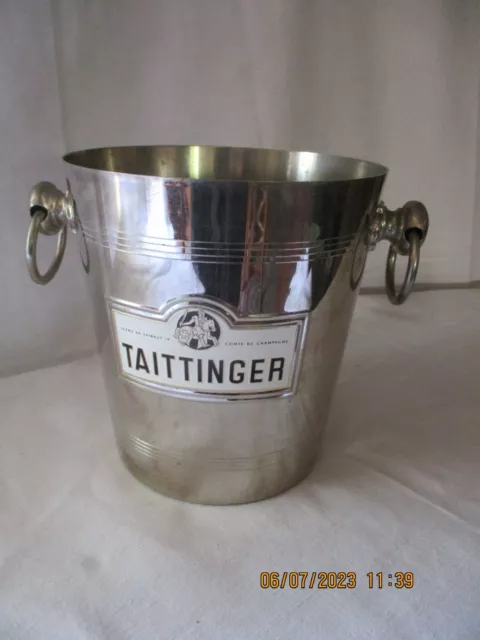 Seau A Champagne Taittinger Vintage Art Deco Prises Anneaux Metal Chrome