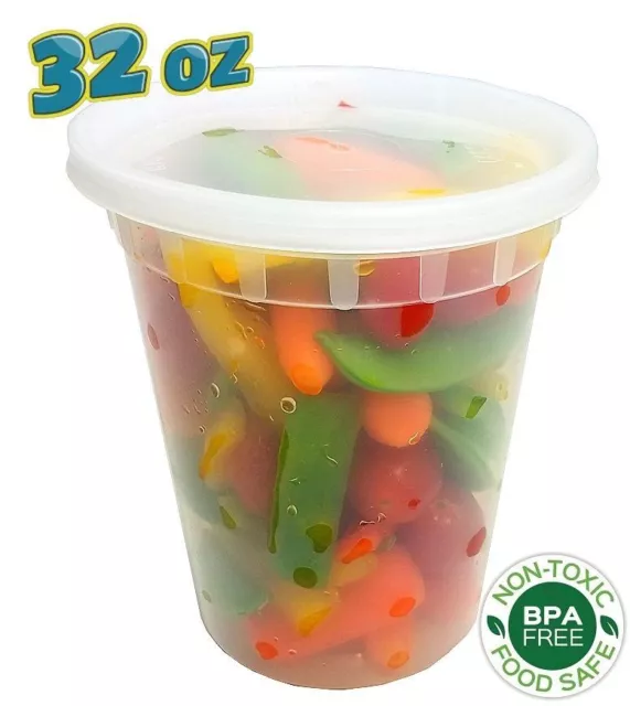 240 Sets- 32 oz. Clear Plastic Soup/Food Containers w/Lids Combo (Microwaveable)