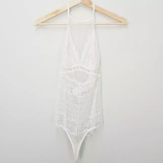 BRAS N THINGS Womens Size 10 White Lace Bodysuit