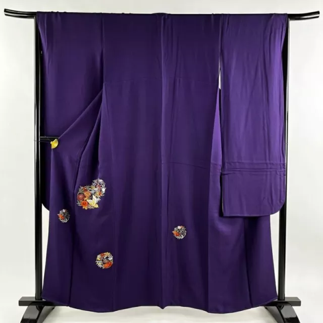 Japanese Kimono Furisode Pure Silk Flower Butterfly Embroidery Purple Color