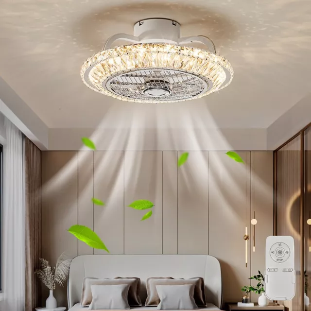 Ceiling Fan with Lamp, 72W Modern Crystal Ceiling Fan with LED Light