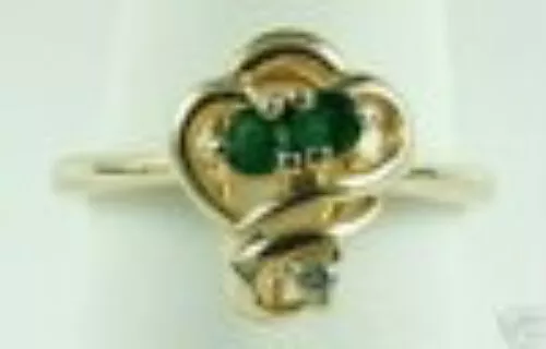 Lovely Ladies 14K Yellow Gold Emerald And Diamond Ring