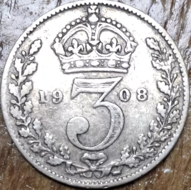 1908 Silver Threepence 3d - King Edward VII - Great condition